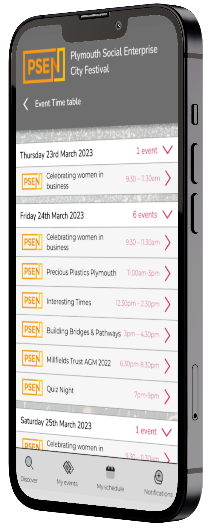 events screenshot